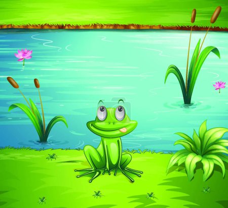 Téléchargez les illustrations : Personnage de dessin animé grenouille, illustration vectorielle - en licence libre de droit