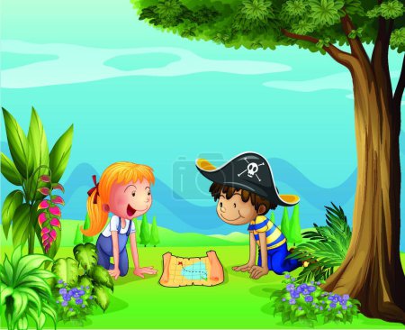 Ilustración de Los niños aventureros, ilustración vectorial diseño simple - Imagen libre de derechos