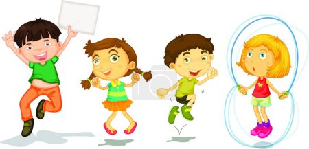 Téléchargez les illustrations : Enfants actifs jouant, illustration vectorielle design simple - en licence libre de droit