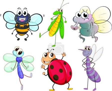 Téléchargez les illustrations : Différents insectes, illustration vectorielle design simple - en licence libre de droit