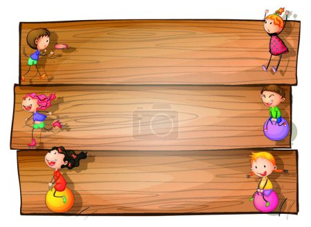 Ilustración de Señalización de madera con niños jugando, vector ilustración diseño simple - Imagen libre de derechos