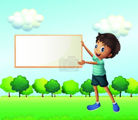Illustration for Boy holding an empty framed board, vector illustration simple design - Royalty Free Image