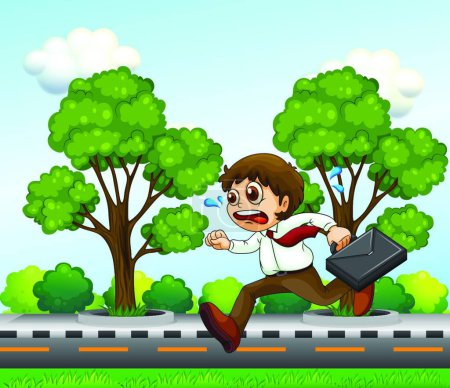 Illustration for Man running hurriedly with a suitcase, vector illustration simple design - Royalty Free Image