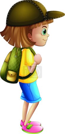 Illustration for Young girl ready for hiking, vector illustration simple design - Royalty Free Image