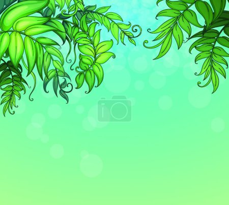 Téléchargez les illustrations : Fond bleu avec des plantes à feuilles vertes - en licence libre de droit