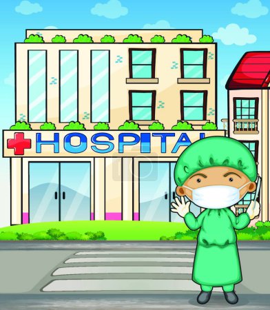 Illustration for Doctor in front of the hospital, vector illustration simple design - Royalty Free Image