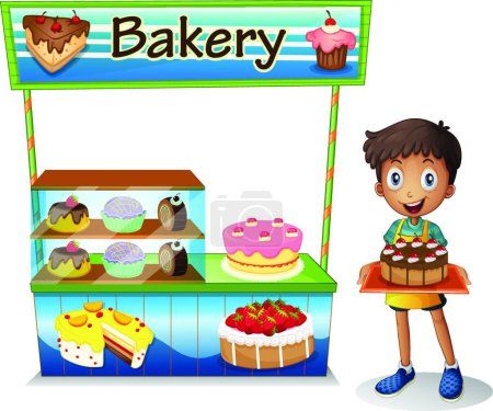 Ilustración de "Un chico vendiendo pasteles
" - Imagen libre de derechos