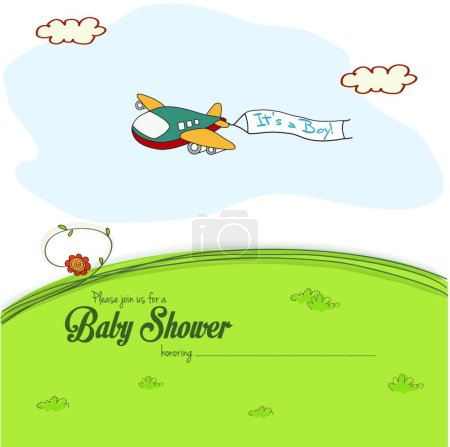 Téléchargez les illustrations : Carte de douche bébé avec avion mignon - en licence libre de droit