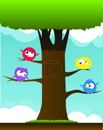 Ilustración de Pájaros en ramas, ilustración vectorial diseño simple - Imagen libre de derechos
