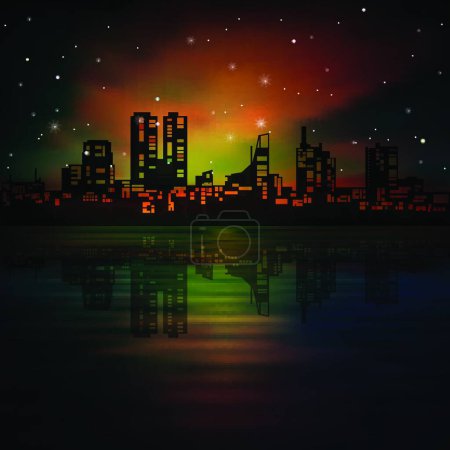 Ilustración de Fondo nocturno abstracto con silueta de la ciudad - Imagen libre de derechos