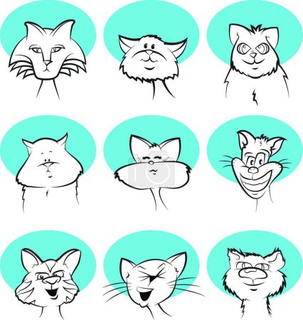 Ilustración de Caras de dibujos animados gato vector ilustración - Imagen libre de derechos