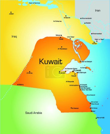 Téléchargez les illustrations : Koweït illustration vectorielle de carte - en licence libre de droit