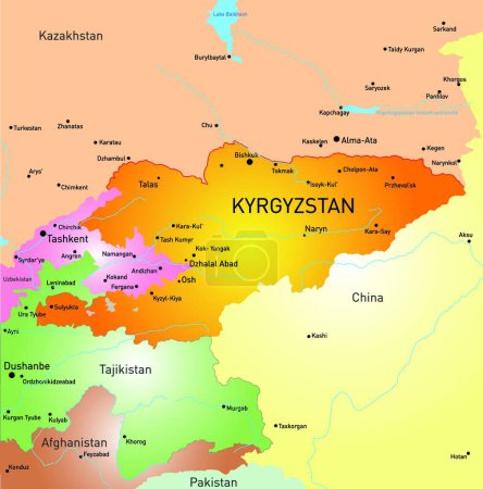Téléchargez les illustrations : Kyrgyzstan map, vector illustration - en licence libre de droit
