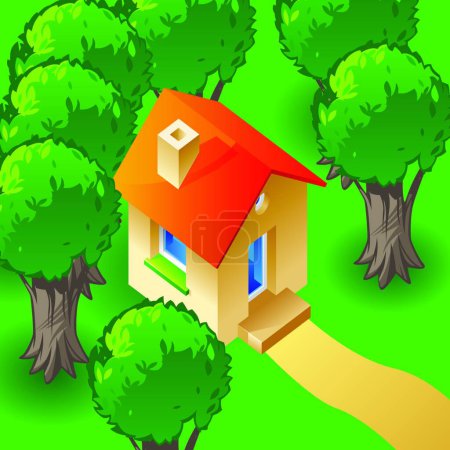 Illustration for House in forest modern vector illustration - Royalty Free Image