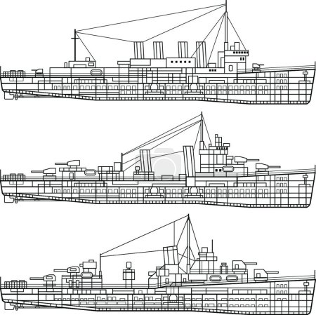 Téléchargez les illustrations : Illustration vectorielle moderne de navire de guerre - en licence libre de droit