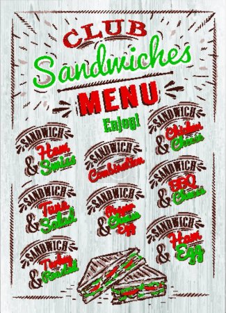 Téléchargez les illustrations : Menu sandwichs icône en bois, illustration vectorielle - en licence libre de droit