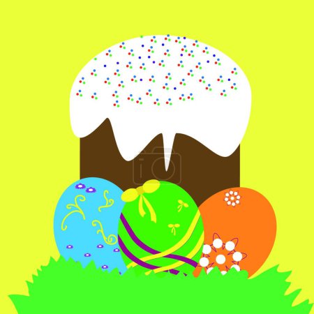 Téléchargez les illustrations : "Œufs de Pâques colorés et gâteau
" - en licence libre de droit