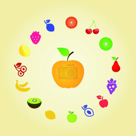 Téléchargez les illustrations : Fruit, illustration vectorielle simple - en licence libre de droit