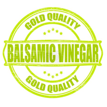 Téléchargez les illustrations : "Vinaigre balsamique "texte en style timbre, timbré sur fond blanc - en licence libre de droit