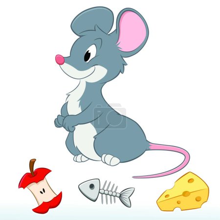 Téléchargez les illustrations : Illustration vectorielle souris dessin animé mignon - en licence libre de droit