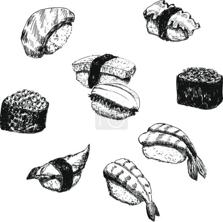 Téléchargez les illustrations : Sushi, illustration vectorielle graphique - en licence libre de droit