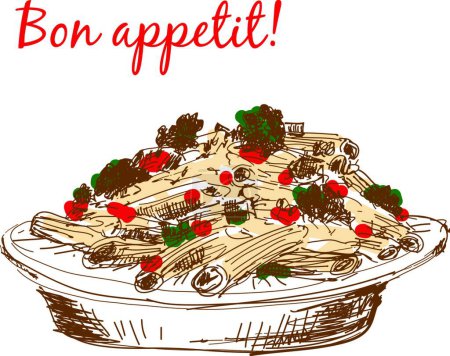 Ilustración de Pasta. Buen apetito!, ilustración vectorial gráfica - Imagen libre de derechos