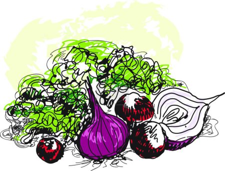 Téléchargez les illustrations : Légumes nature morte, illustration vectorielle graphique - en licence libre de droit