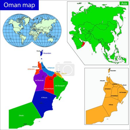Téléchargez les illustrations : Oman carte, web illustration simple - en licence libre de droit