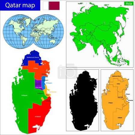 Téléchargez les illustrations : Qatar carte, illustration vectorielle graphique - en licence libre de droit