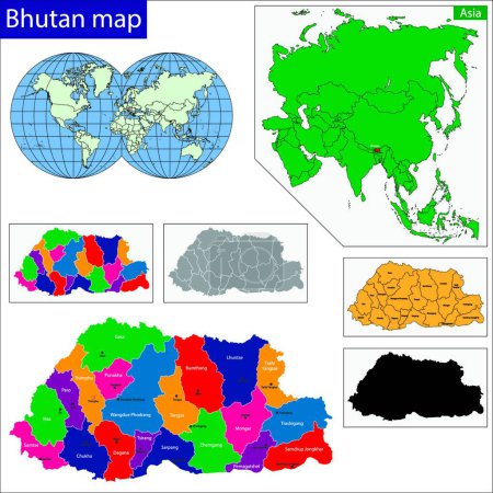 Téléchargez les illustrations : Carte du Bhoutan, illustration vectorielle graphique - en licence libre de droit