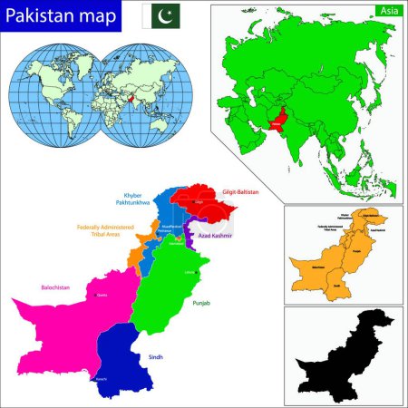 Téléchargez les illustrations : Pakistan carte, web illustration simple - en licence libre de droit