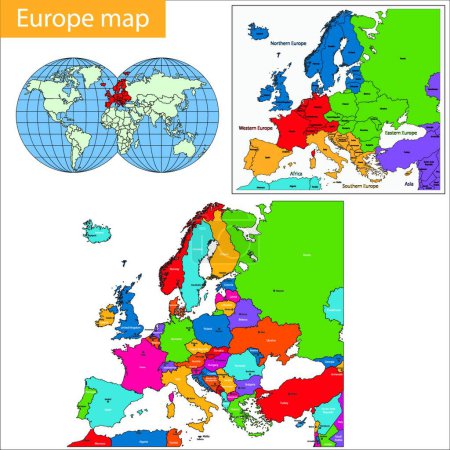 Téléchargez les illustrations : Europe carte, web illustration simple - en licence libre de droit