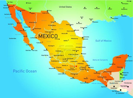Téléchargez les illustrations : Illustration de la carte Mexique - en licence libre de droit