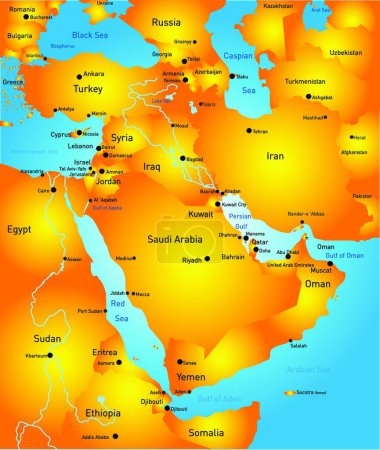 Téléchargez les illustrations : Illustration de la carte Moyen-Orient - en licence libre de droit