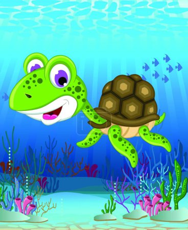Ilustración de Tortuga dibujos animados natación vector ilustración - Imagen libre de derechos