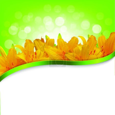 Illustration for Illustration of the Yellow Lilies Card - Royalty Free Image