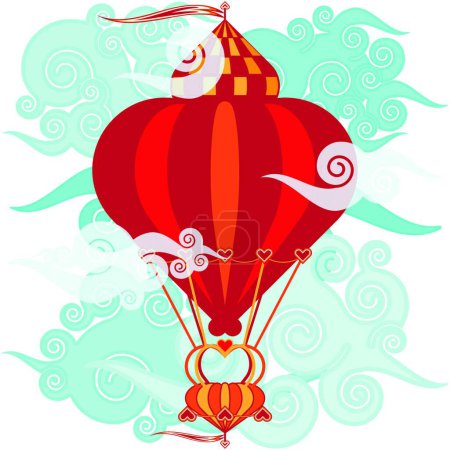 Ilustración de Web ilustración de globo aerostático volando en el cielo - Imagen libre de derechos