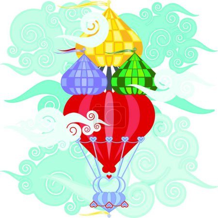 Illustration for Web illustration of air balloon flying in sky - Royalty Free Image