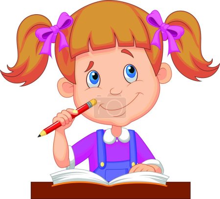 Illustration for Illustration of the Little girl studying - Royalty Free Image
