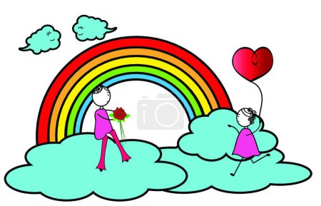 Téléchargez les illustrations : "Couple amoureux "illustration vectorielle colorée - en licence libre de droit