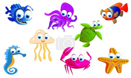 Téléchargez les illustrations : "set animal de mer "illustration vectorielle colorée - en licence libre de droit