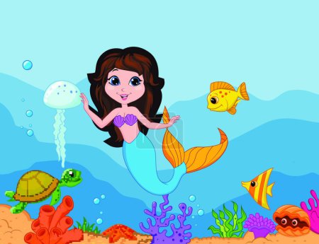 Illustration for "Cute mermaid cartoon" colorful vector illustration - Royalty Free Image