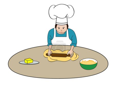 Téléchargez les illustrations : "Baker faire de la pâte "illustration vectorielle colorée - en licence libre de droit