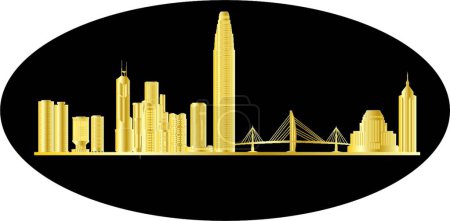 Téléchargez les illustrations : "hong kong skyline "illustration vectorielle colorée - en licence libre de droit