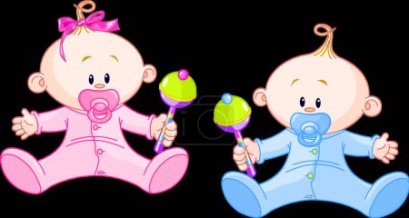 Illustration for "Sweet twins" colorful vector illustration - Royalty Free Image