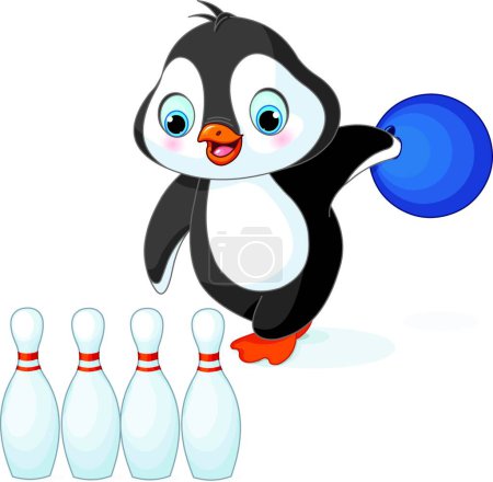 Téléchargez les illustrations : "Pingouin joue Bowling vecteur illustration" - en licence libre de droit