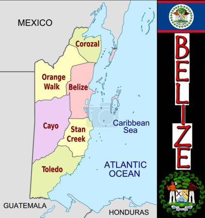 Téléchargez les illustrations : Illustration des divisions du Belize - en licence libre de droit