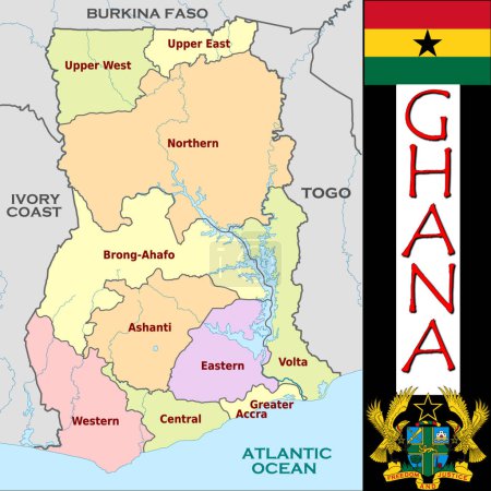 Téléchargez les illustrations : Illustration des divisions du Ghana - en licence libre de droit