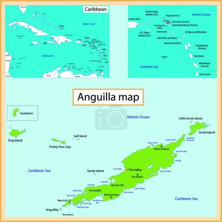 Téléchargez les illustrations : Anguilla Carte, illustration vectorielle graphique - en licence libre de droit