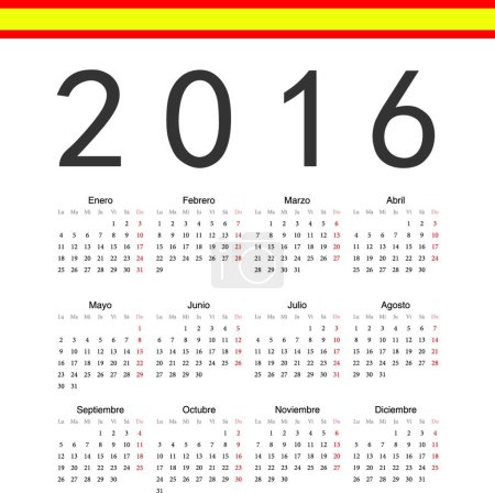 Illustration for "Simple spainish 2016 year vector calendar" - Royalty Free Image
